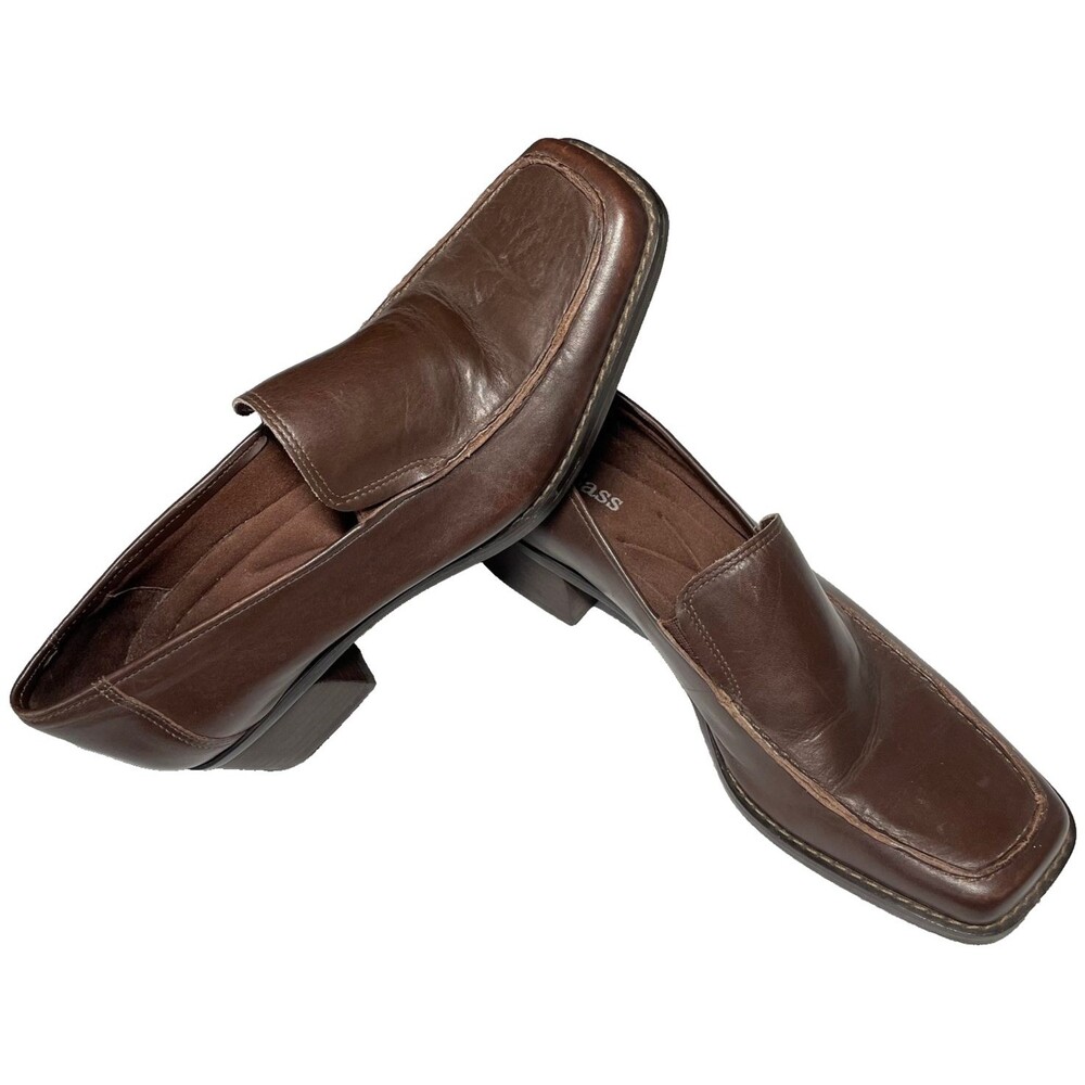 Bass Lynnae Pumps Womens Size 8 M Brown Leather Slip On Block Heel Shoe Brazil